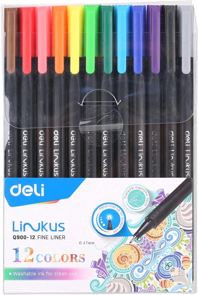 DELI Washable Colored Pens, Fine Point Journal Planner Pens, Colored Marker for Journaling, Drawing, Taking Note Supplies, Assorted Colors, 12 colors EQ900- Pack Of 02 - Image 1